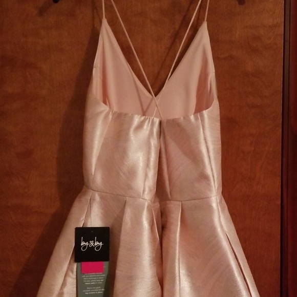 High-low pale pink & silver dress w/pockets - Picture 3 of 8